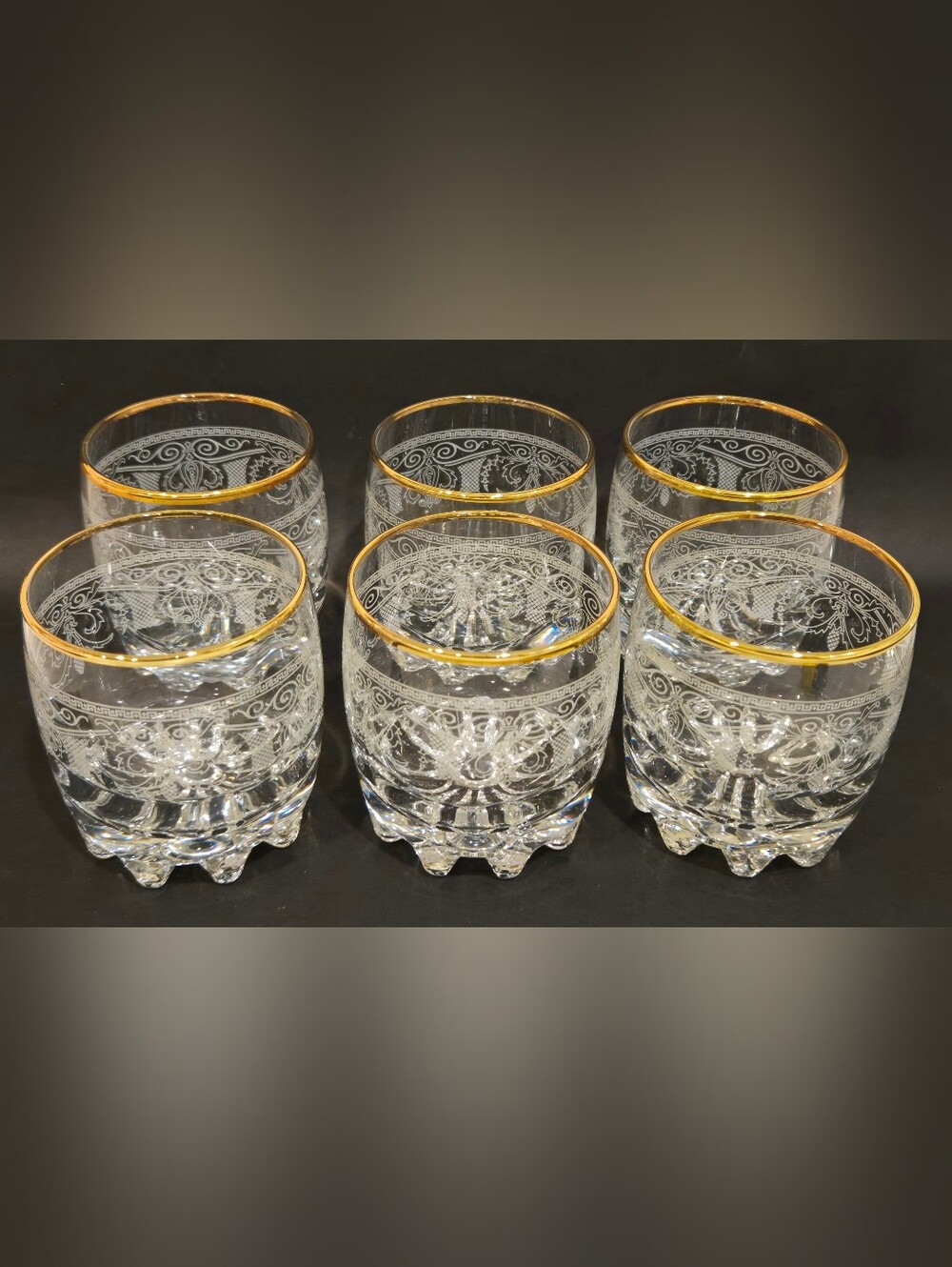 Cellini C943 Gold-Rim Etched Double Old-fashioned/rocks Glasses - Set of 6